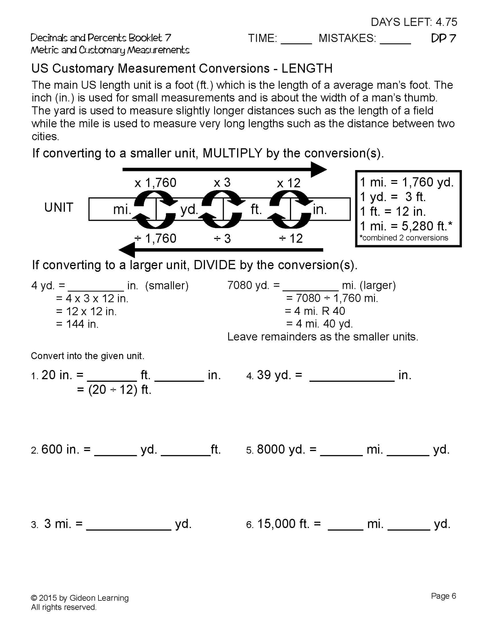 US Customary Measurement Conversions | Gideon Math & Reading Programs